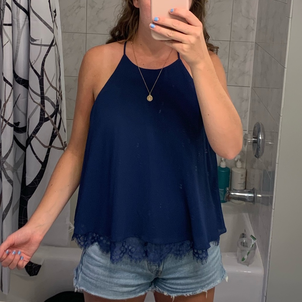Navy tank top with lace